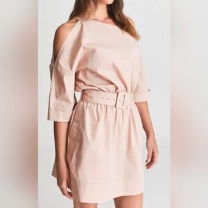 Reiss Demi Nude Off The Shoulder Cotton Mini Dress Size US 0